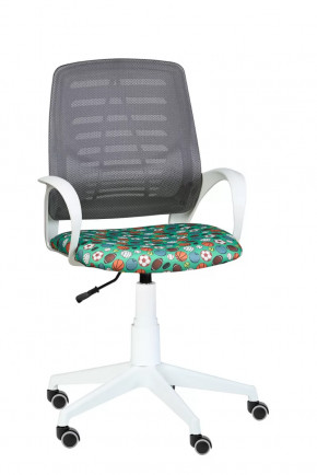 Кресло Ирис WHITE сетка W-02 (серая)/ ткань Т58 (мячики на зеленом) (подлокот.084) белая крестовина в Тобольске - tobolsk.mebel-tymen.ru | фото