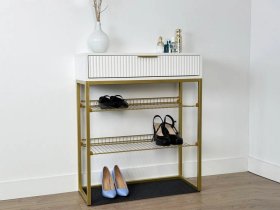 Обувница Вельвет белое дерево/белый матовый/золото в Тобольске - tobolsk.mebel-tymen.ru | фото