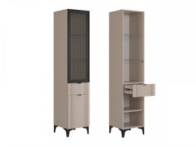 Шкаф однодверный (со стеклом) Рич кашемир/фрапучино матовый/черный в Тобольске - tobolsk.mebel-tymen.ru | фото